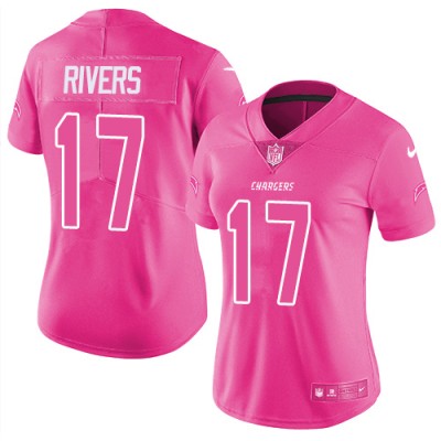 Nike Los Angeles Chargers #17 Philip Rivers Pink Women's Stitched NFL Limited Rush Fashion Jersey